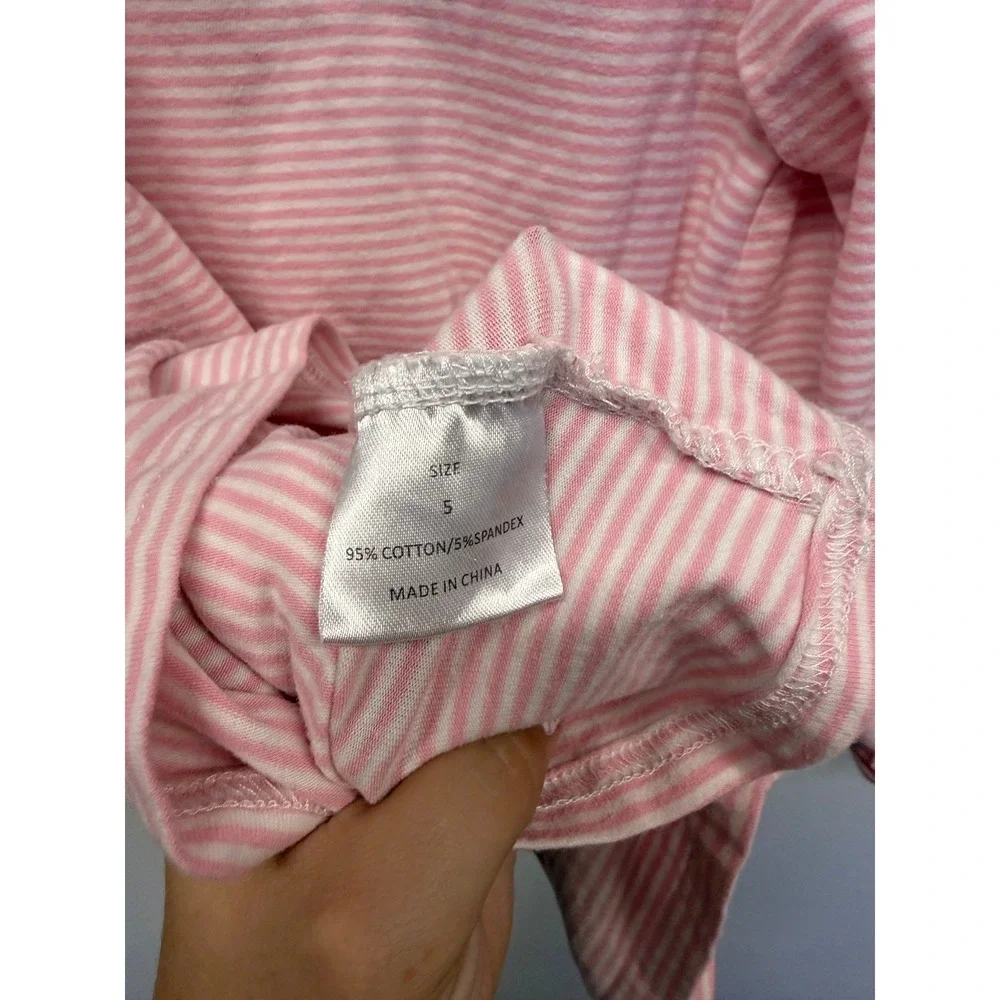 Stitchy Fish Girls Pink White Striped Heart Applique Ruffle Sleeve Dress Size 5